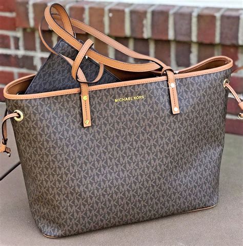 michael kors monogram tote brown|Michael Kors large tote.